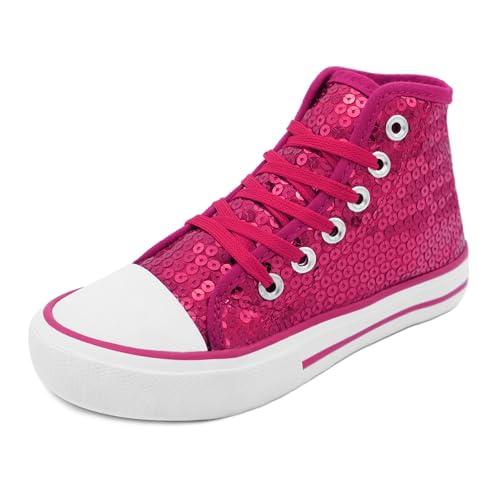 Sprint Sport Pailletten Schuhe Kinder Glitzer Sneaker auch als Wendepailletten wählbar Halbhoch Kinderschnürer Disco (Pink-Kinder, EU Schuhgrößensystem, Kleinkind, Numerisch, M, 31) von Sprint Sport