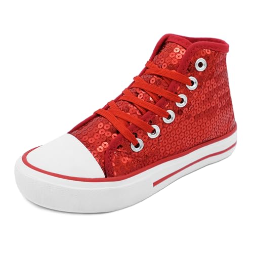Sprint Sport Pailletten Schuhe Kinder Glitzer Sneaker auch als Wendepailletten wählbar Halbhoch Kinderschnürer Disco (Rot-Kinder, EU Schuhgrößensystem, Kleinkind, Numerisch, M, 30) von Sprint Sport