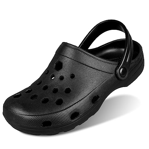 Unisex Clogs für Strand, Garten, Arbeit, Zuhause mit Riemen (Schwarz, eu_Footwear_Size_System, Adult, Numeric, medium, Numeric_45) von Sprint Sport