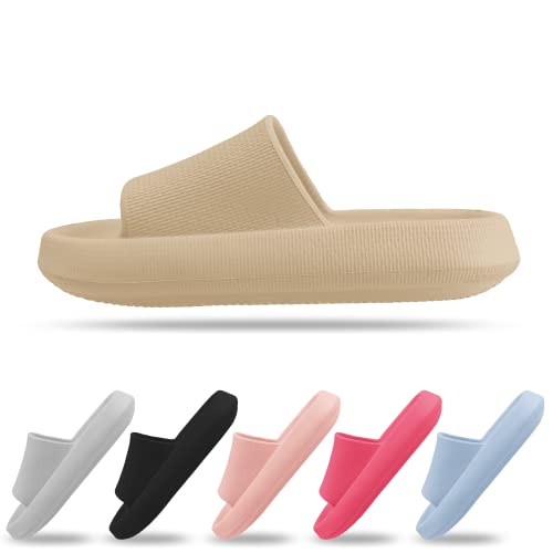 Strand Slipper Damen Super Soft & Weiche Sommer Pantoletten, Badelatschen Dicke Plattform (Beige, eu_footwear_size_system, adult, numeric, medium, numeric_41) von Sprint Sport