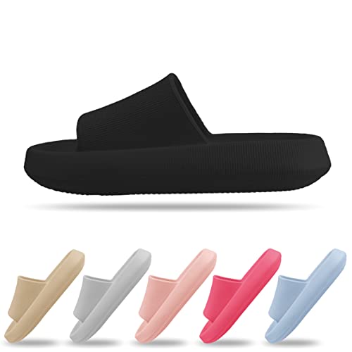 Strand Slipper Damen Super Soft & Weiche Sommer Pantoletten, Badelatschen Dicke Plattform (schwarz, eu_Footwear_Size_System, Adult, Numeric, medium, Numeric_41) von Sprint Sport