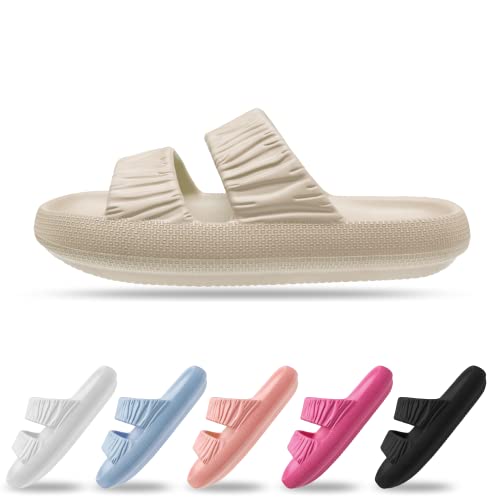 SuperSofte & Weiche Hausschuhe Slippers Badeschlappen rutschfeste Gartenschuhe Dickes Fußbett (Beige (2 Riemen), eu_footwear_size_system, adult, numeric_range, medium, numeric_38, numeric_39) von Sprint Sport