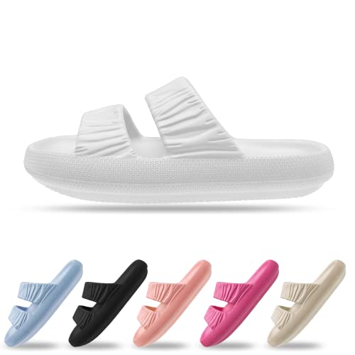 SuperSofte & Weiche Hausschuhe Slippers Badeschlappen rutschfeste Gartenschuhe Dickes Fußbett (Weiß (2 Riemen), eu_footwear_size_system, adult, numeric_range, medium, numeric_40, numeric_41) von Sprint Sport
