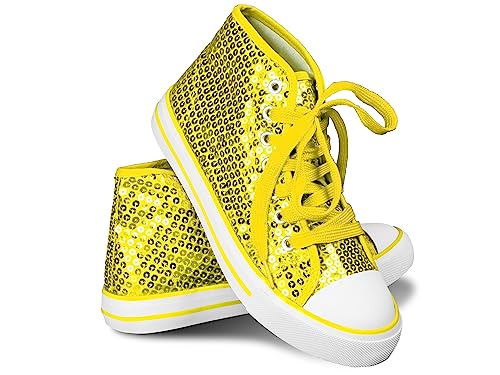 Think Jeck! Pailletten Schuhe Damen Glitzer Sneaker auch als Wendepailletten wählbar Halbhoch Damenschnürer Disco (Gelb, 39) von Sprint Sport