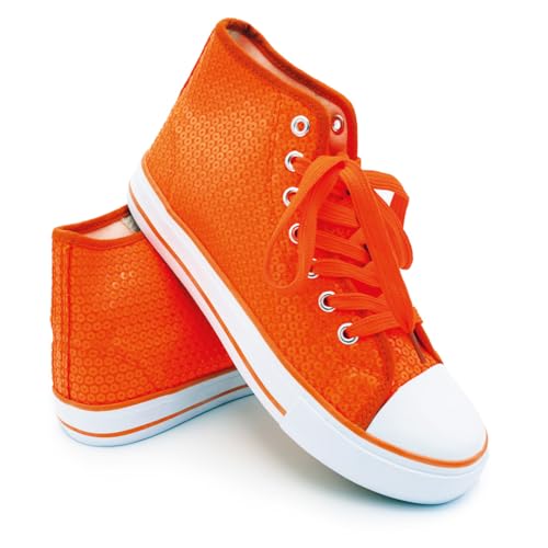 Think Jeck! Pailletten Schuhe Damen Glitzer Sneaker auch als Wendepailletten wählbar Halbhoch Damenschnürer Disco (Orange, 39) von Sprint Sport