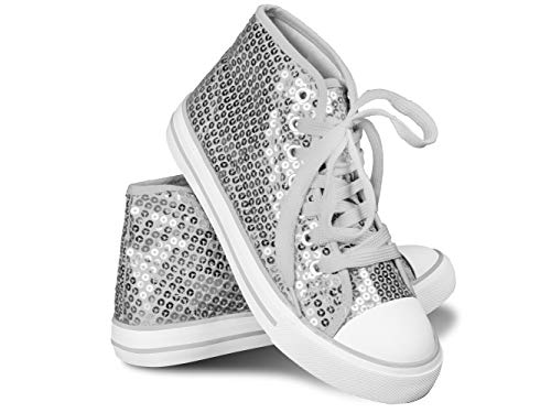 Think Jeck! Pailletten Schuhe Damen Glitzer Sneaker auch als Wendepailletten wählbar Halbhoch Damenschnürer Disco (Silber, 36) von Sprint Sport