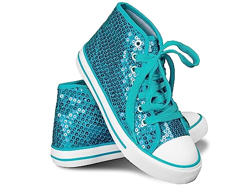 Think Jeck! Pailletten Schuhe Damen Glitzer Sneaker auch als Wendepailletten wählbar Halbhoch Damenschnürer Disco (Türkis, 37) von Sprint Sport