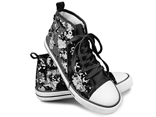 Think Jeck! Pailletten Schuhe Damen Glitzer Sneaker auch als Wendepailletten wählbar Halbhoch Damenschnürer Disco (Schwarz/Silber, 38) von Sprint Sport