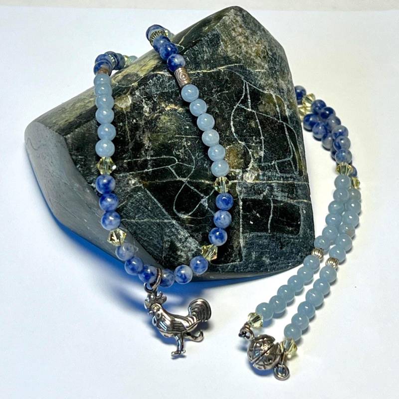 Angelit, Sodalith, Kristall, & Sterling Silber Hahn Bettelkette Charity Spende von SpritelyFinch