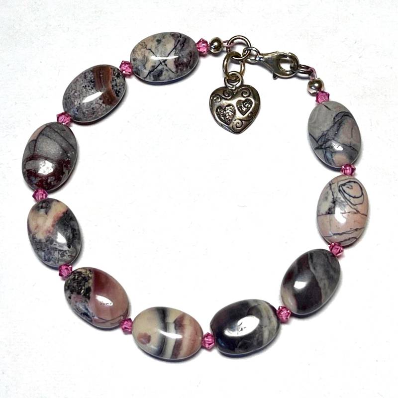Armband Aus Terra Rosa Jaspis, Bergkristall & Sterlingsilber Charity-Spende von SpritelyFinch