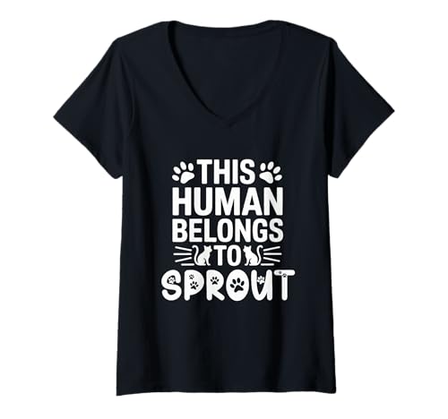 Damen Katzenname Sprout Mensch gehört zu Katzenname Sprout T-Shirt mit V-Ausschnitt Damen Katzenname Sprout Mensch gehört zu Katzenname Sprout T-Shirt mit V-Ausschnitt von Sprout Cat Name GIfts