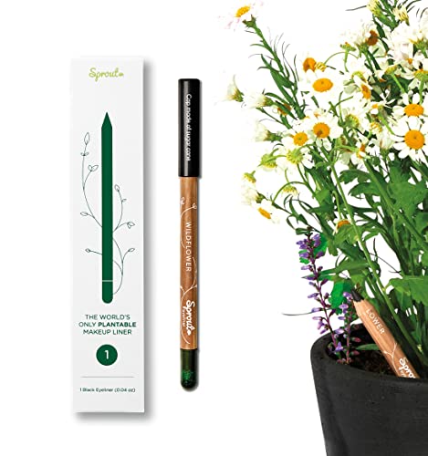 Sprout Wasserfester Eyeliner | Geschmeidiger Weicher Kohl Eyeliner| Vegane Rezeptur| Pflanzlicher Eyeliner-Stift mit Wildblumensamen | Umweltfreundliches Nachhaltiges Makeup-Geschenk | Schwarz von Sprout