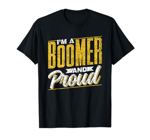 Spruch Witze I'm A Boomer And Proud Baby Boomer Boomer T-Shirt Schwarz Unisex-Erwachsene Small EU Regulär Klassisch Kurzarm Crew-Ausschnitt Stolz Humorvoll Alt Witz Babyboomer Geschenk von Spruch Witze I'm A Boomer And Proud Baby Boomer