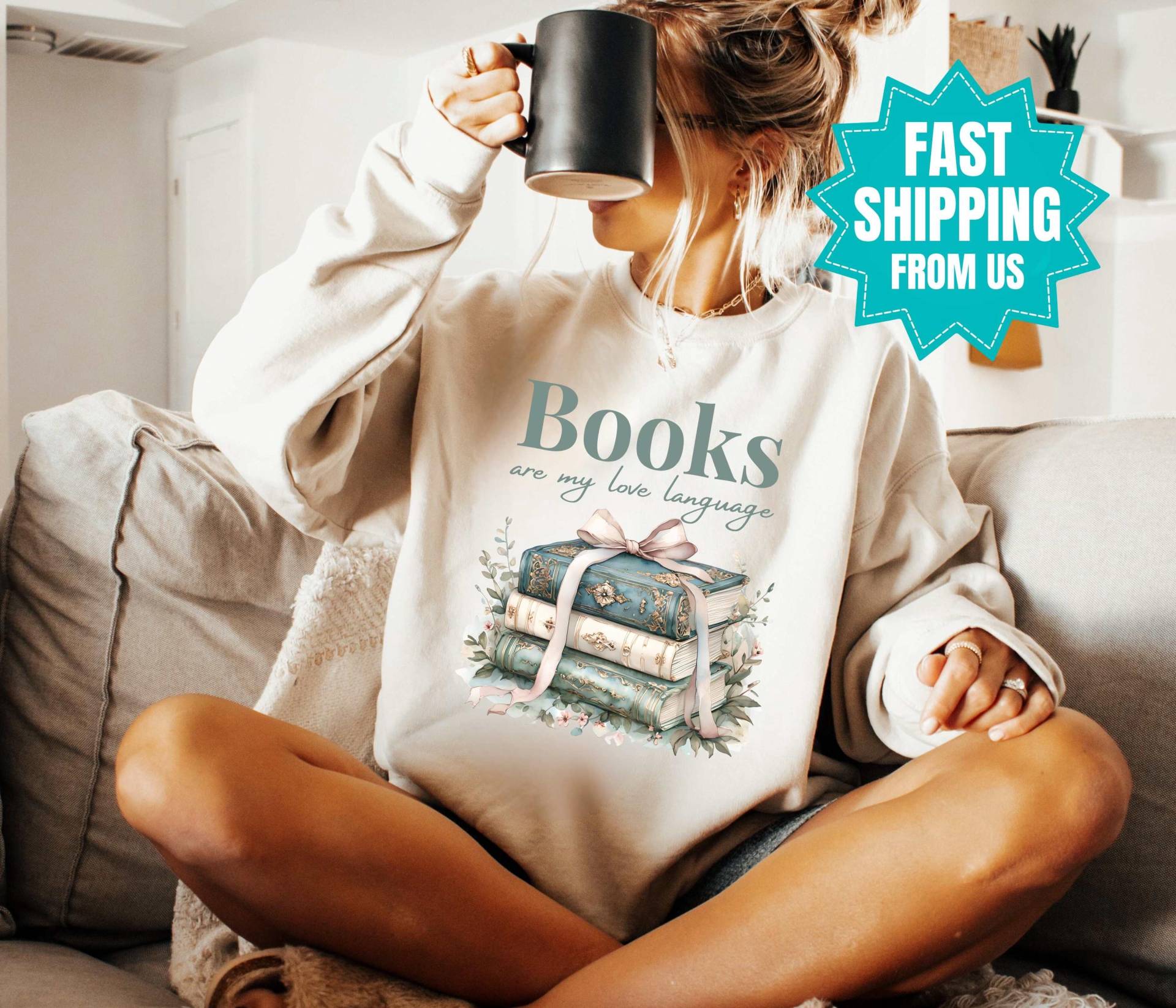 Books Are My Love Language Sweatshirt, Cozy Book Lover Gift, Cute Reading Bookish Crewneck Sweatshirt von SpruchLiebe