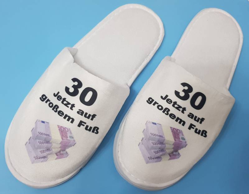 Frottee Slipper Hausschuh Pantoffel 30 Jetzt Auf Großem Fuß Geburtstag Scherzartikel Gag Mitbringsel von Spruchdruck