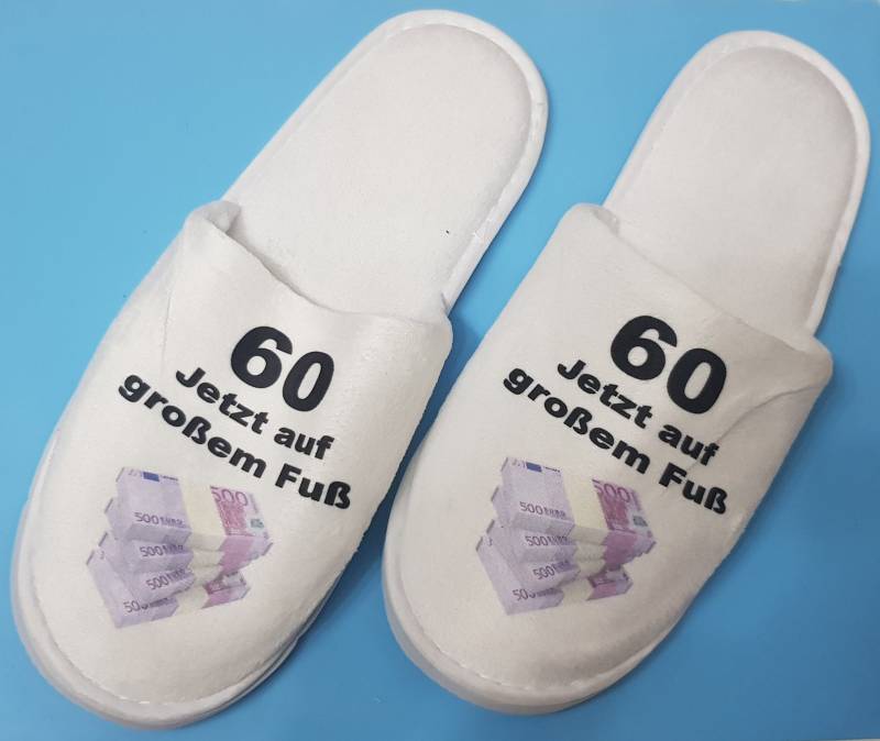 Frottee Slipper Hausschuh Pantoffel 60 Jetzt Auf Großem Fuß Geburtstag Scherzartikel Gag Mitbringsel von Spruchdruck