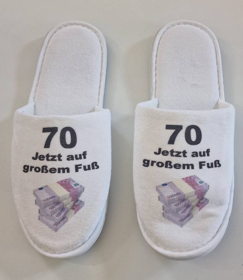 Frottee Slipper Hausschuh Pantoffel 70 Jetzt Auf Großem Fuß Geburtstag Scherzartikel Gag Mitbringsel von Spruchdruck
