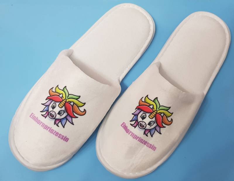 Frottee Slipper Hausschuh Pantoffel Einhorn Einhornprinzessin von Spruchdruck