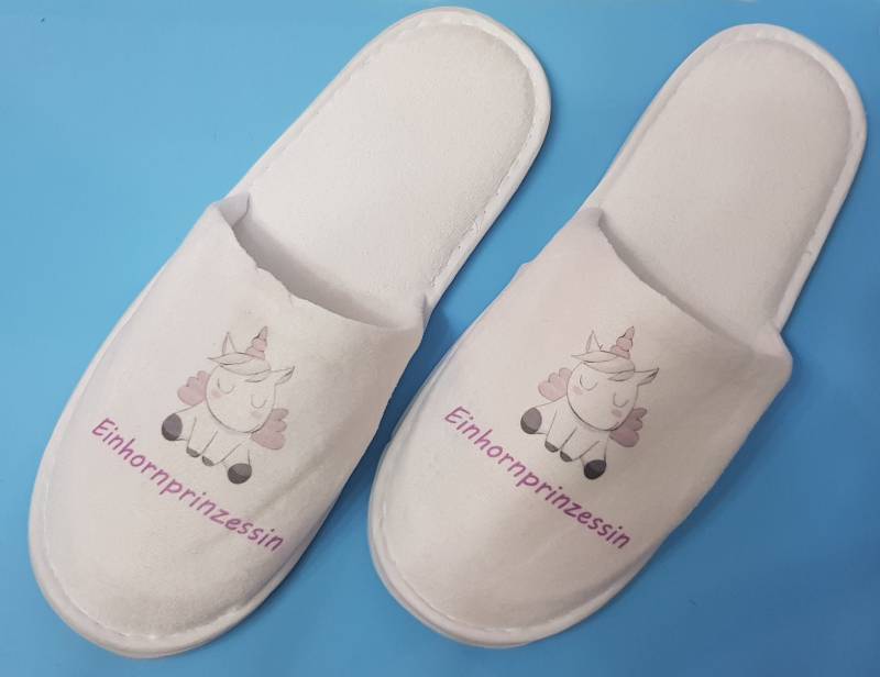Frottee Slipper Hausschuh Pantoffel Einhorn Einhornprinzessin von Spruchdruck