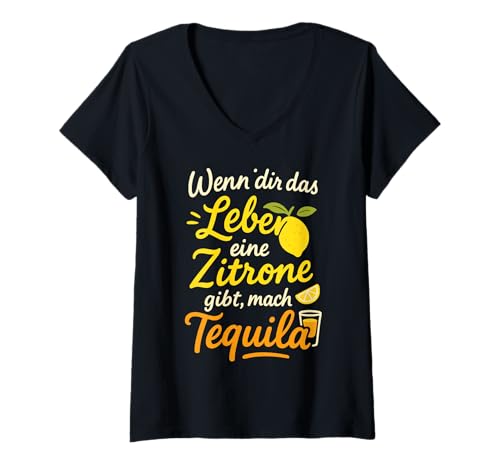 Damen Wenn dir das Leben eine Zitrone gibt mach Tequila draus T-Shirt mit V-Ausschnitt Damen Wenn dir das Leben eine Zitrone gibt mach Tequila draus T-Shirt mit V-Ausschnitt von Spruchkunst Design