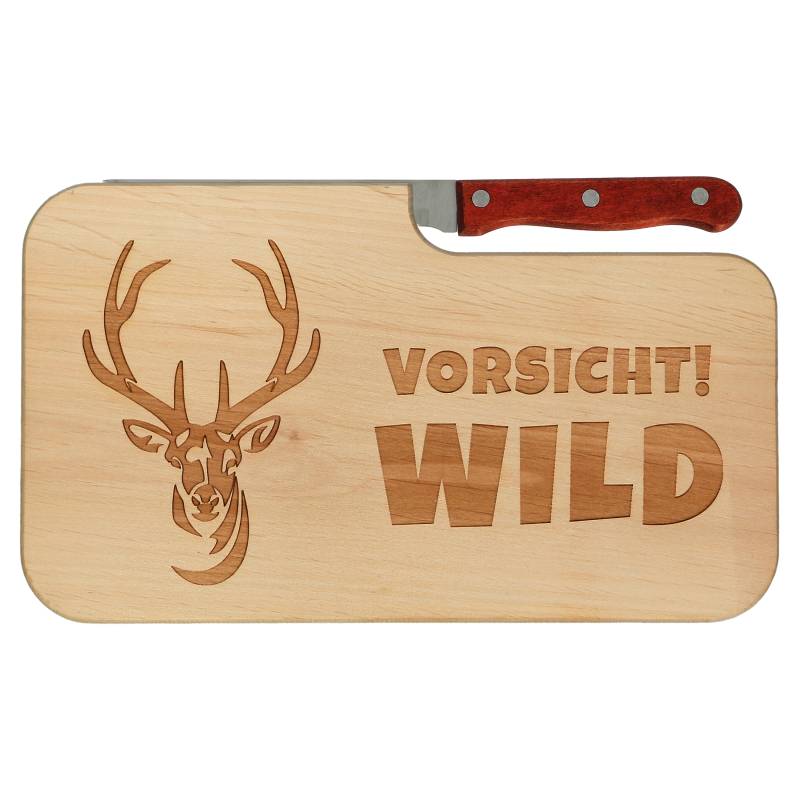 Spruchreif Frühstücksbrett mit Messer inkl. Gravur "Vorsicht Wild" von Spruchreif