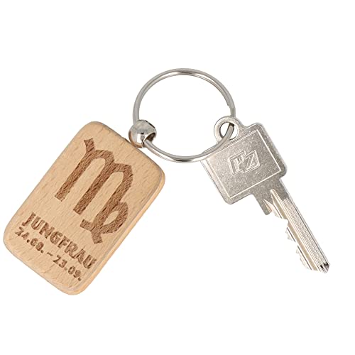 Spruchreif | Schlüsselanhänger mit Gravur „Sternzeichen Jungfrau“ und Datum | Schlüsselanhänger aus Holz | Geschenk für Männer und Frauen | Sternzeichen Geschenke von Spruchreif