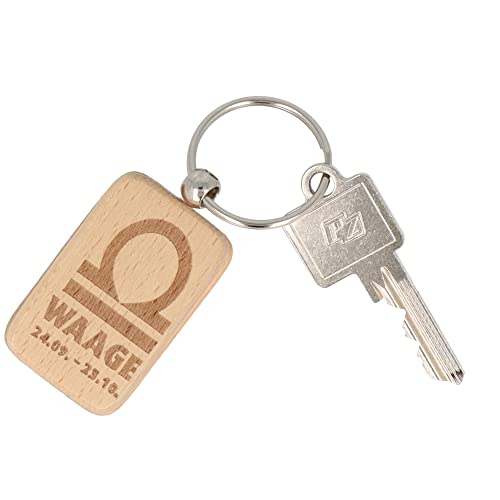 Spruchreif | Schlüsselanhänger mit Gravur „Sternzeichen Waage“ und Datum | Schlüsselanhänger aus Holz | Geschenk für Männer und Frauen | Sternzeichen Geschenke von Spruchreif