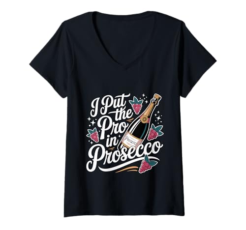 Damen I Put The Pro In Prosecco Sprudelbrunch Trinken - T-Shirt mit V-Ausschnitt Damen I Put The Pro In Prosecco Sprudelbrunch Trinken - T-Shirt mit V-Ausschnitt von Sprudelnder Wortspiel trinken