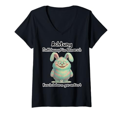 Damen Achtung Fluffelwumpf im Anmarsch Kuschelalarm garantiert T-Shirt mit V-Ausschnitt Damen Achtung Fluffelwumpf im Anmarsch Kuschelalarm garantiert T-Shirt mit V-Ausschnitt von Sprüche 7
