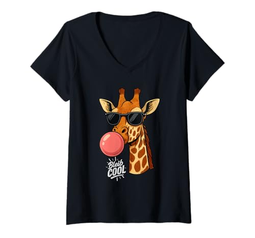 Damen Giraffe Bleib cool T-Shirt mit V-Ausschnitt von Sprüche 7