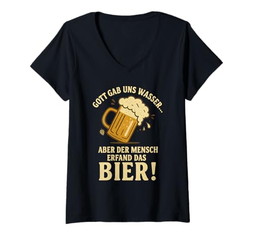 Damen Gott gab Uns Wasser… Aber der Mensch erfand das Bier! T-Shirt mit V-Ausschnitt Damen Gott gab Uns Wasser… Aber der Mensch erfand das Bier! T-Shirt mit V-Ausschnitt von Sprüche 7