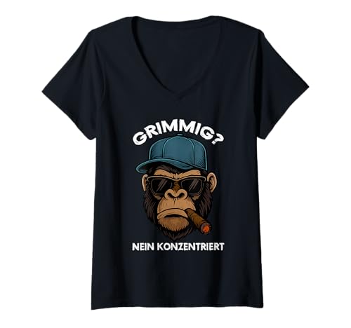 Damen Grimmig? Nein, konzentriert T-Shirt mit V-Ausschnitt Damen Grimmig? Nein, konzentriert T-Shirt mit V-Ausschnitt von Sprüche 7