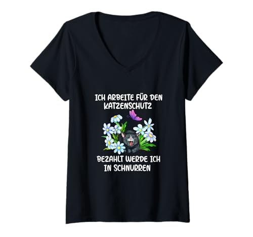 Damen Ich arbeite für den Katzenschutz bezahlt werde ich in Schnur T-Shirt mit V-Ausschnitt von Sprüche 7
