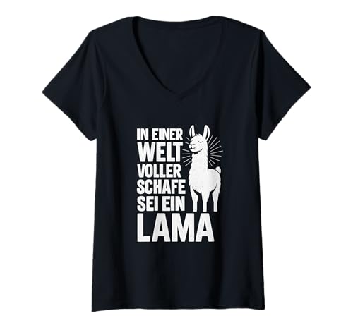 Damen In Einer Welt voller Schafe sei EIN Lama T-Shirt mit V-Ausschnitt Damen In Einer Welt voller Schafe sei EIN Lama T-Shirt mit V-Ausschnitt von Sprüche 7