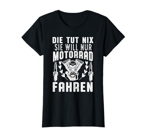 Sie will nur Motorrad fahren Frau Mama Ehefrau Moped T-Shirt von Sprüche & Geschenke für Motorradfahrer
