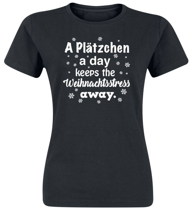 Sprüche A Plätzchen A Day Keeps The Weihnachtsstress Away. T-Shirt schwarz in M von Sprüche