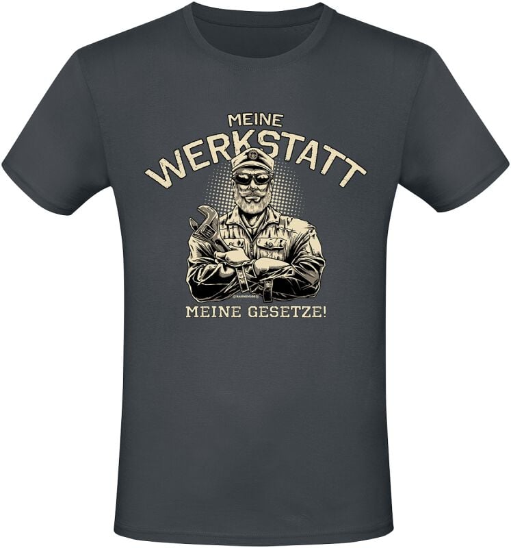 Sprüche Meine Werkstatt - Meine Gesetze! T-Shirt grau in XXL von Sprüche