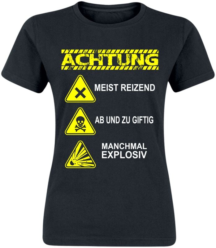 Sprüche T-Shirt - ACHTUNG - manchmal reizend - ab und zu giftig - manchmal explosiv - S bis XXL - für Damen - Größe M - schwarz von Sprüche