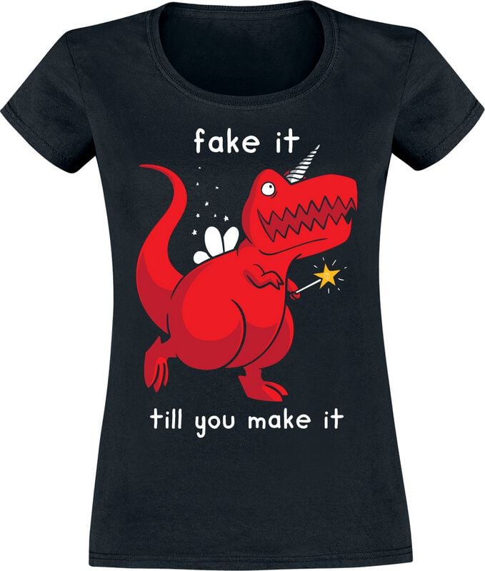Goodie Two Sleeves T-Shirt - Fake It Till You Made It - S bis XXL - für Damen - Größe S - schwarz von Goodie Two Sleeves