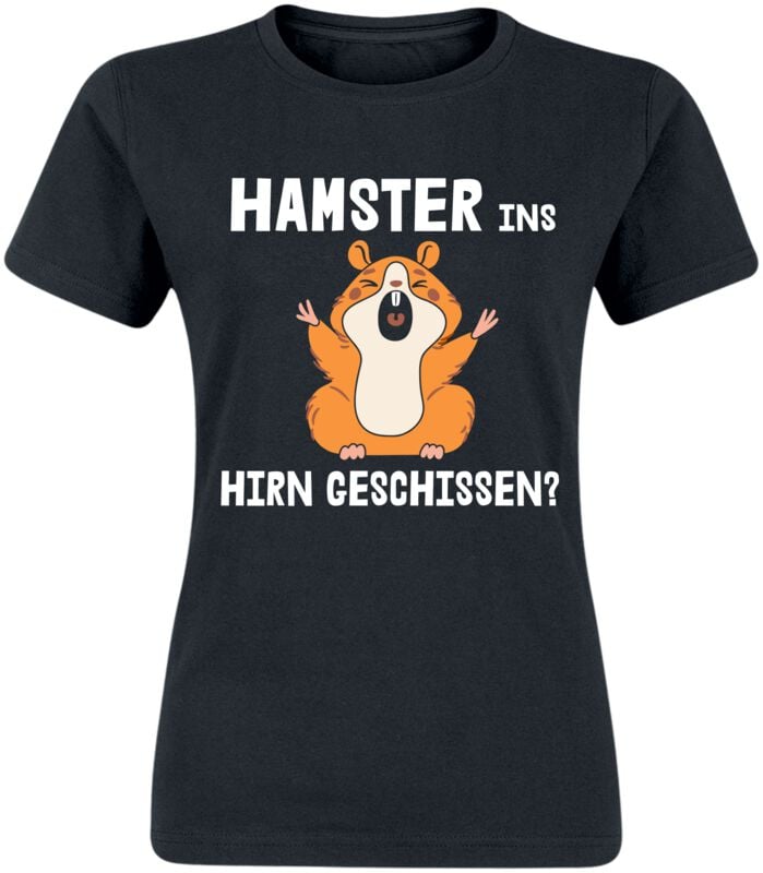 Sprüche T-Shirt - Hamster ins Hirn geschissen? - S bis XXL - für Damen - Größe XL - schwarz von Sprüche