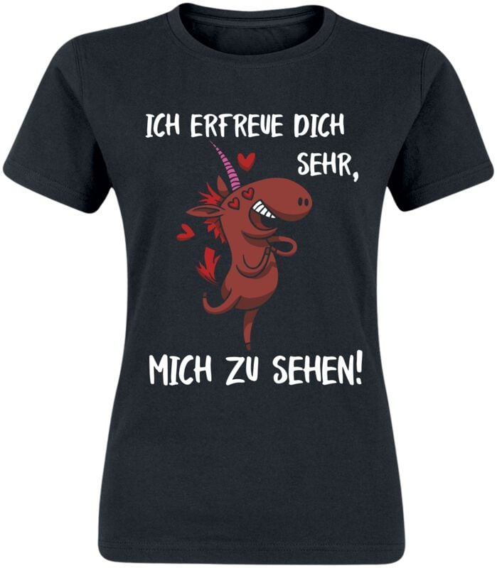 Sprüche T-Shirt - Ich erfreue dich sehr, mich zu sehen! - S bis XXL - für Damen - Größe L - schwarz Sprüche T-Shirt - Ich erfreue dich sehr, mich zu sehen! - S bis XXL - für Damen - Größe L - schwarz von Sprüche