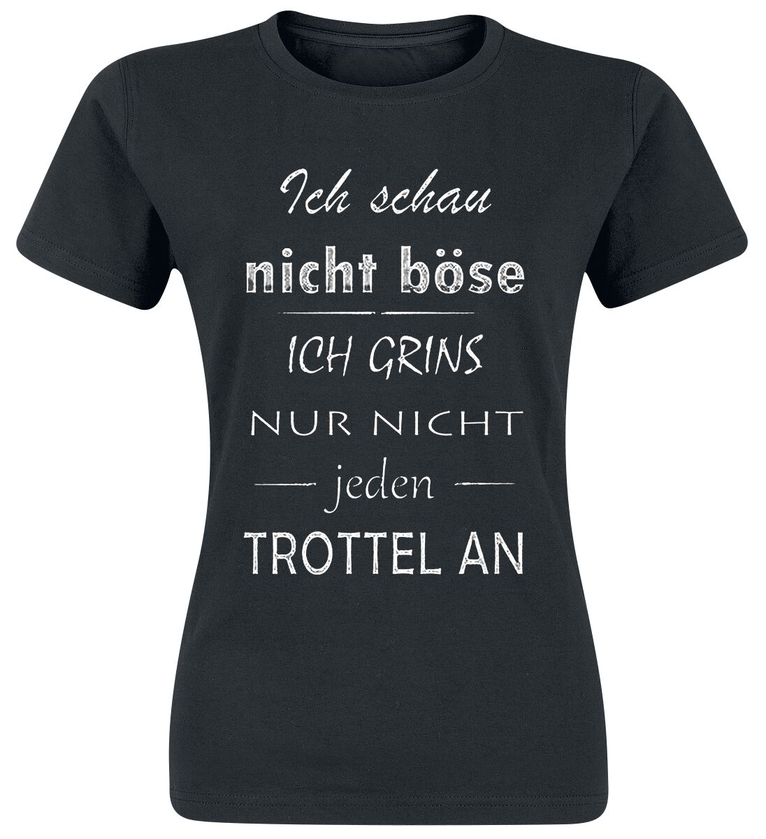 Sprüche T-Shirt - Ich schau nicht böse - Ich grins nur nicht jeden Trottel an - XL bis XXL - für Damen - Größe XL - schwarz von Sprüche