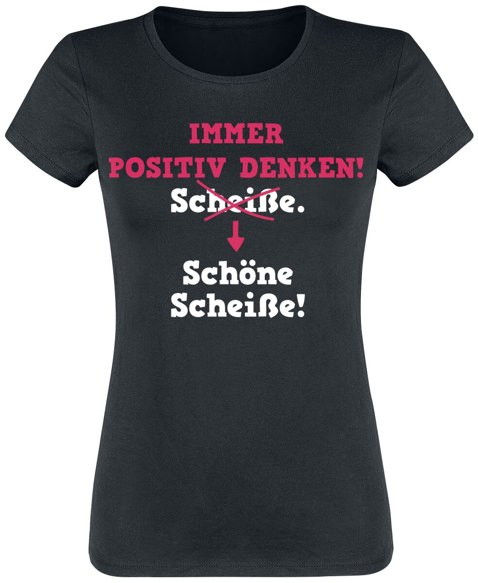 Sprüche T-Shirt - Immer positiv denken! - S bis 3XL - für Damen - Größe XL - schwarz von Sprüche