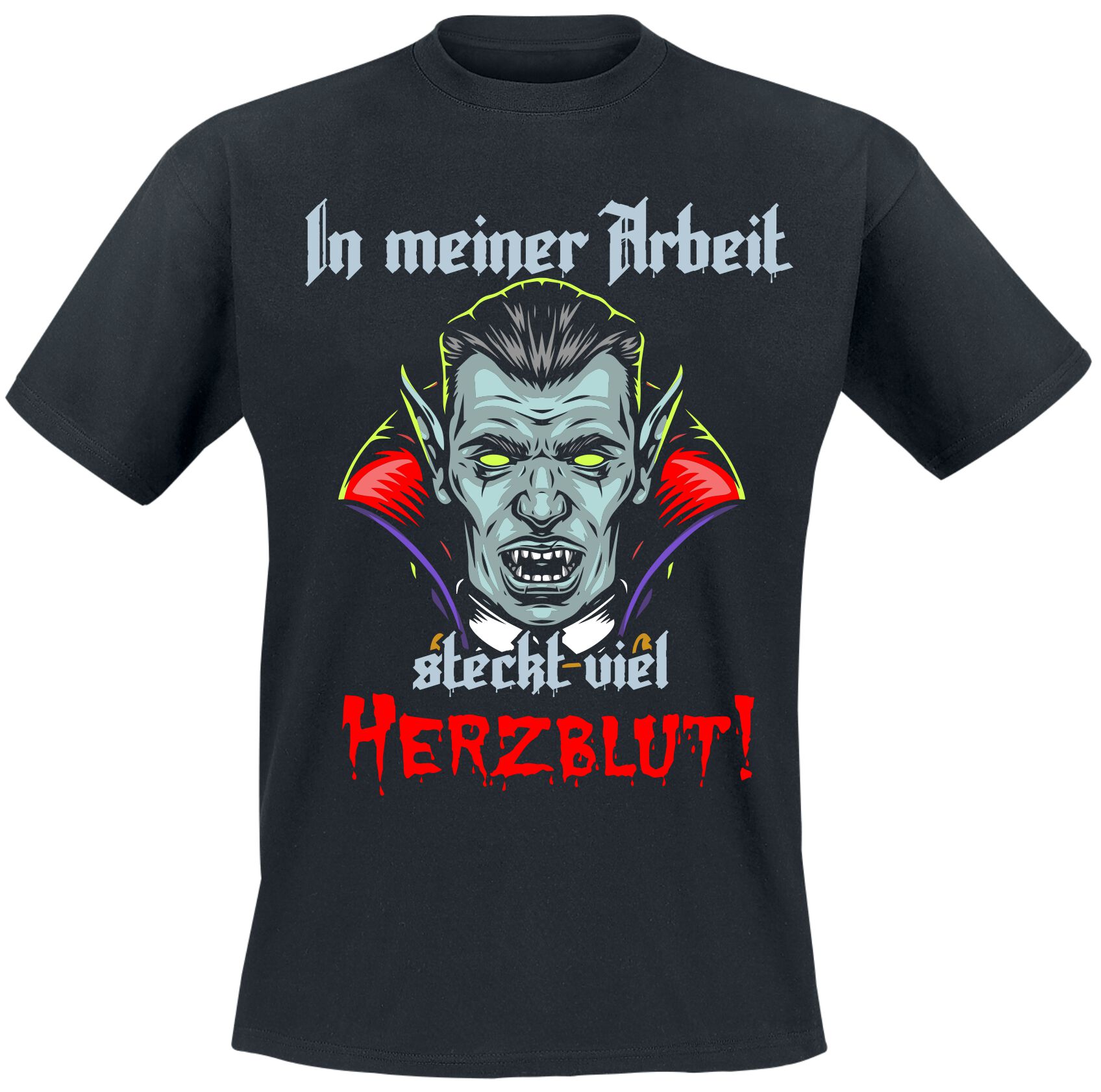 Sprüche T-Shirt - Vampir - In meiner Arbeit steckt viel Herzblut! - M bis 3XL - für Männer - Größe L - schwarz von Sprüche