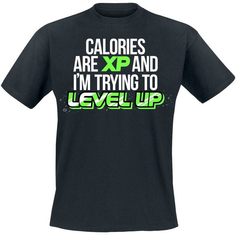 Goodie Two Sleeves T-Shirt - Calories Are XP And I'm Trying To Level Up - M bis 3XL - für Männer - Größe XXL - schwarz von Goodie Two Sleeves