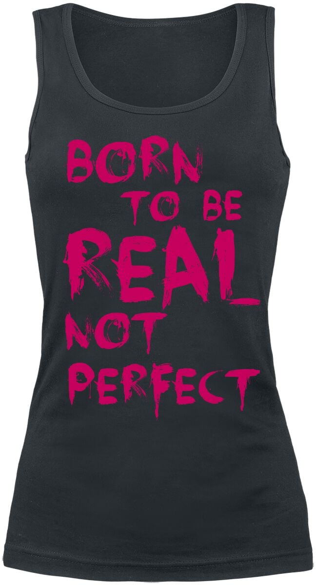 Sprüche Top - Born To Be Real Not Perfect - S bis XXL - für Damen - Größe L - schwarz von Sprüche