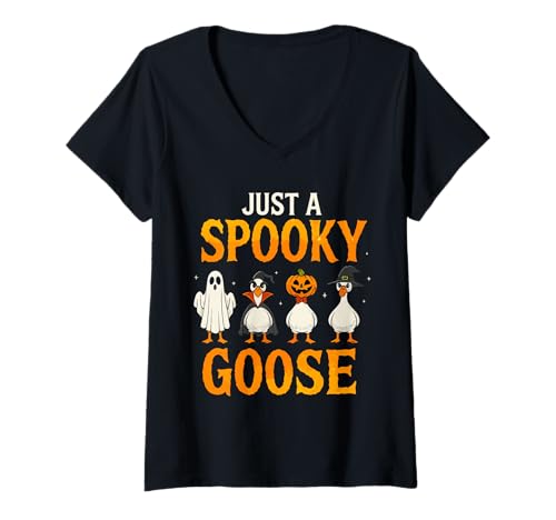 Damen Lustige Halloween Gans Kostüm Geschenkidee für Kinder T-Shirt mit V-Ausschnitt Damen Lustige Halloween Gans Kostüm Geschenkidee für Kinder T-Shirt mit V-Ausschnitt von Spukige Gänse Bande