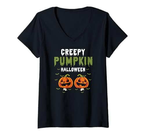 Damen Gruselige Kürbisgesichter Für Halloweenfreunde T-Shirt mit V-Ausschnitt Damen Gruselige Kürbisgesichter Für Halloweenfreunde T-Shirt mit V-Ausschnitt von Spukiger Kürbishumor Und Herbststimmung