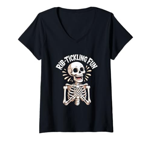 Damen Halloween Skelett Rib Tickling Fun Lachflash T-Shirt mit V-Ausschnitt Damen Halloween Skelett Rib Tickling Fun Lachflash T-Shirt mit V-Ausschnitt von Spuknacht Skelett Humor Halloween Lachen
