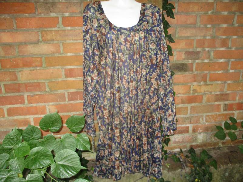 Bluse Kleid Überwurf Tunika Strand Sommer Braun Blau Einheitsgröße Hippie Vintage Free Weit Blumen von SpunkLaden